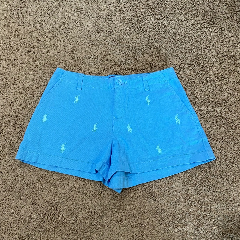 Polo Ralph Lauren Girls Blue Embroidered Cotton Shorts Size 7